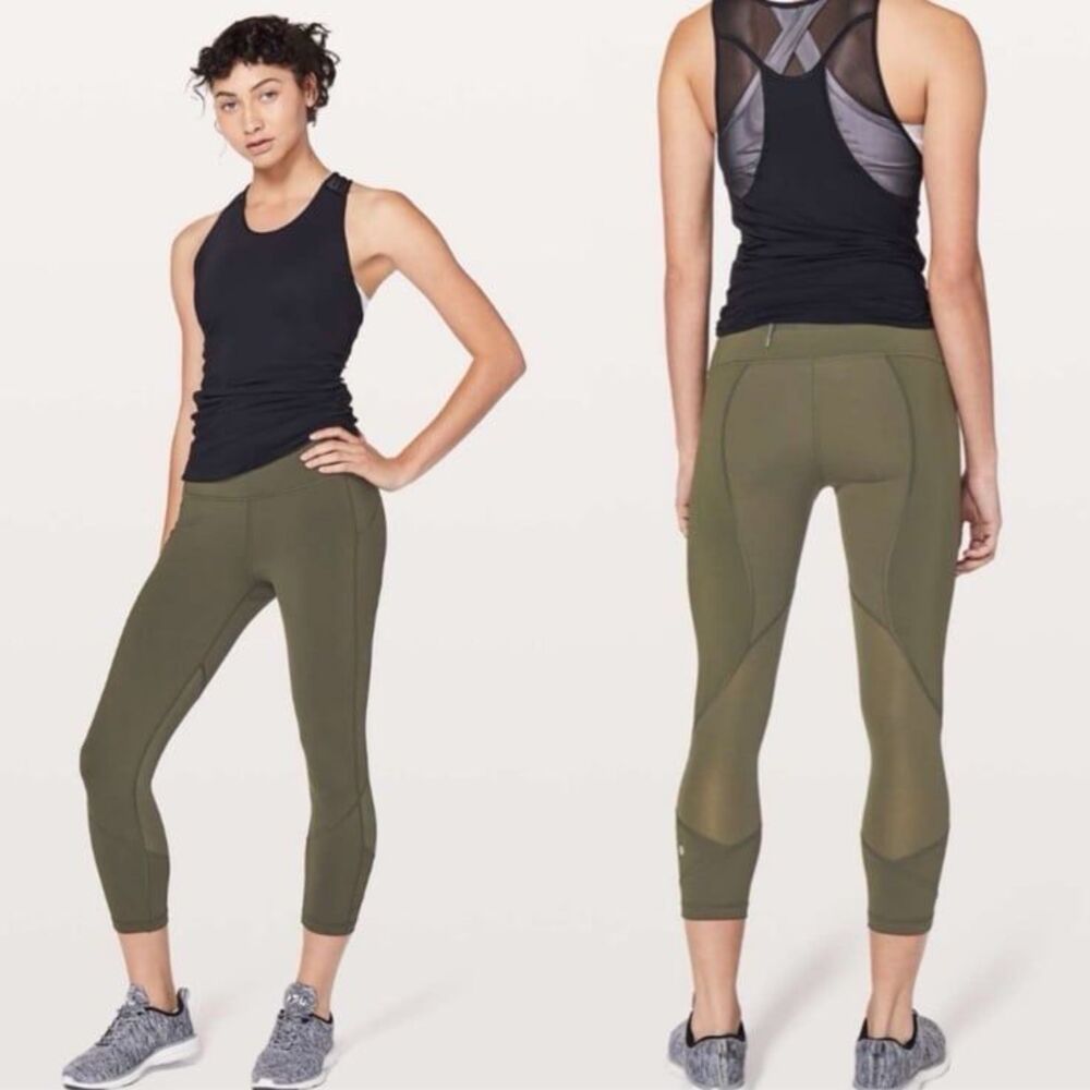 Lululemon Pace rival crop 22" dark olive 4 EUC